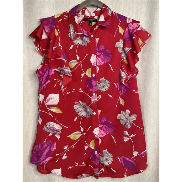 Banana Republic Red Floral Dillon Blouse -Button-up Ruffle Sleeve Feminine Sz M - Picture 1 of 5